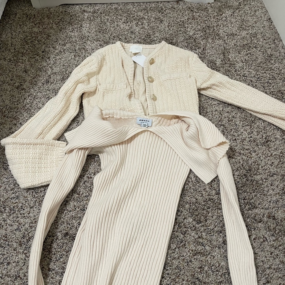 Cream Knit Cardigan and Off the Shoulder top Bundle